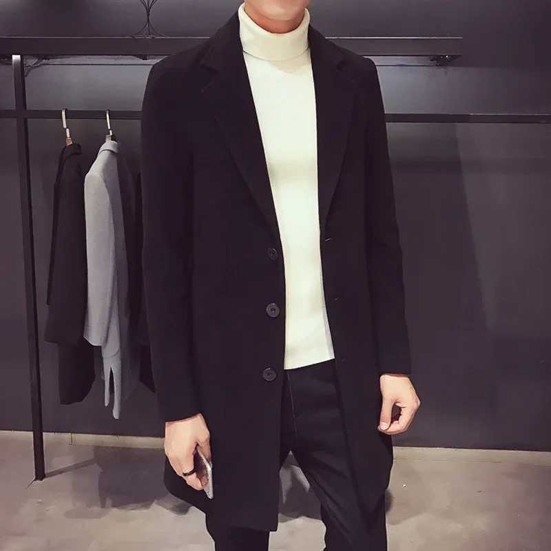 Mens Long Coat 2024 Autumn/Winter New Fashion Business Slim Fit Mens Long Coat High Quality Solid Color Casual Mens ClothingXJ241212