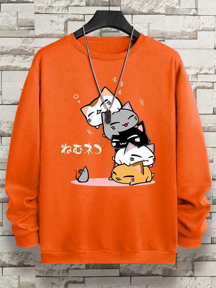Cute Stacked Cats Sleep Man Hoody Hip Hop Fitness Pullover Vintage Oversize Casual Sportswears Autumn Thicken Clothing Women W241213