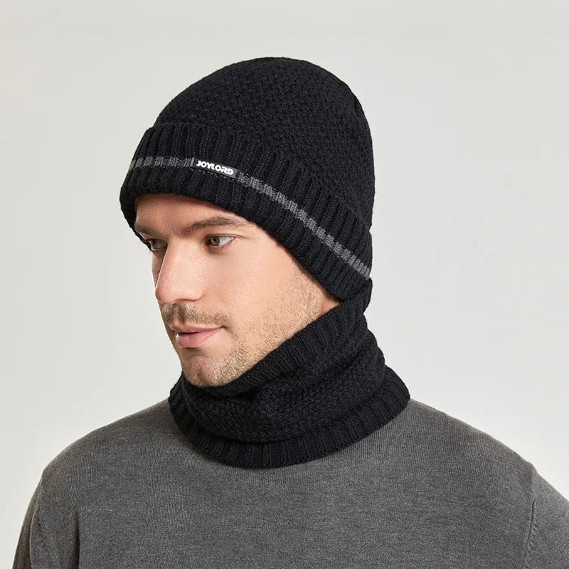 Winter Beanies Snood set knitted warm wool hat unisex casual outdoor windproof thick soft scarf hat men Balaclava women 241205
