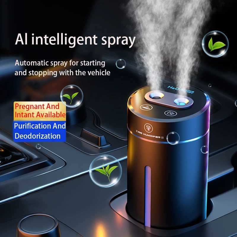 380ML Double Spray Vehicle Air Humidifier USB Charging Mini Essential Oil Diffuser with Mood Light Wireless Car Aroma HumidifierXJ241213