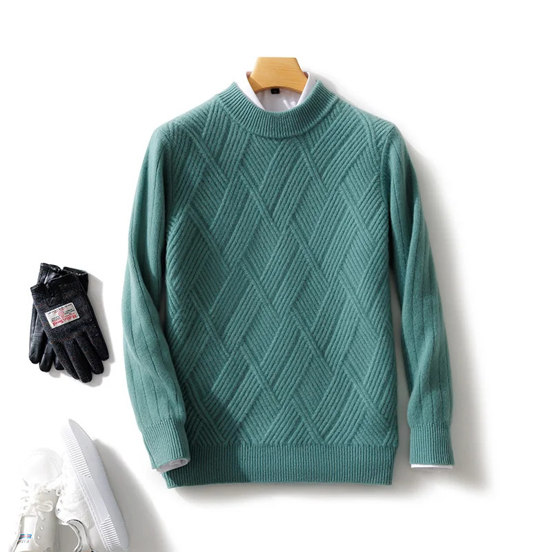 Mens Oneck Diagonal Stripe Pullover 100% Pure Cashmere Wool Soft Sweater Autumn Winter Casual Thick Basis Large Size Top 241213