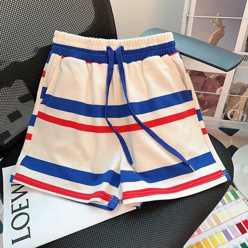 Women's Two Piece Pants Shorts Sets Loose Korean Style Short Slve Striped T-shirt and Lace-up Elastic Waist Pants Two Piece Sets Casual Women Clo