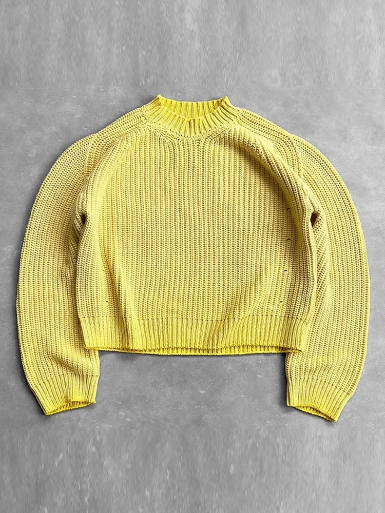 Fashion Solid Knitted Sweater for Male Neck Long Sleeve Oversized Pullover Jumpers Autumn Street Men Clothes Baggy Knitwear Tops 241212