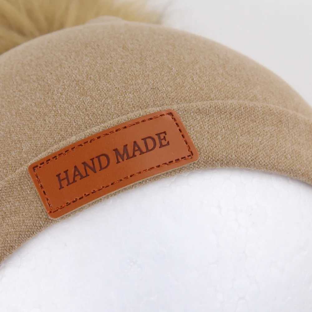 Pompom Faux Cashmere Baby Turban Hats Leather Stick Warm Winter Caps Newborn Boys Girls Beanies Bonnet Kids Headwraps HeadwearXJ241213