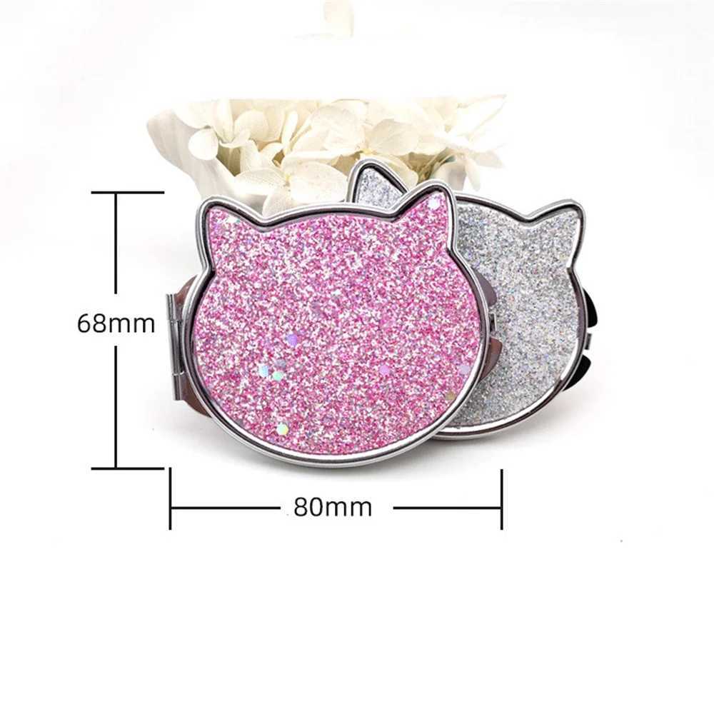 Portable Double-Sided Mirror Metal Cat Shaped Mirror Women Folding Pocket Compact Vanity Makeup Mirror Student Cosmetics MirrorsXJ241213