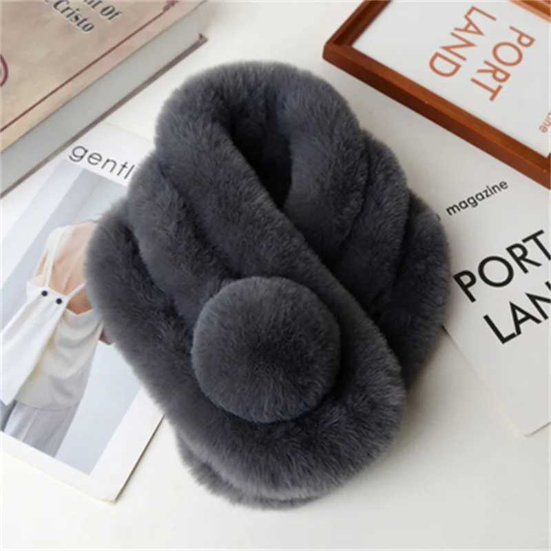 Scarves Wraps Girl Lolita Neckerchief Faux Rabbit Fur Sweet Plush Ball Furry Scarf Wrap Winter Neck Warmer Elegant Wedding Banquet Shawl H241213
