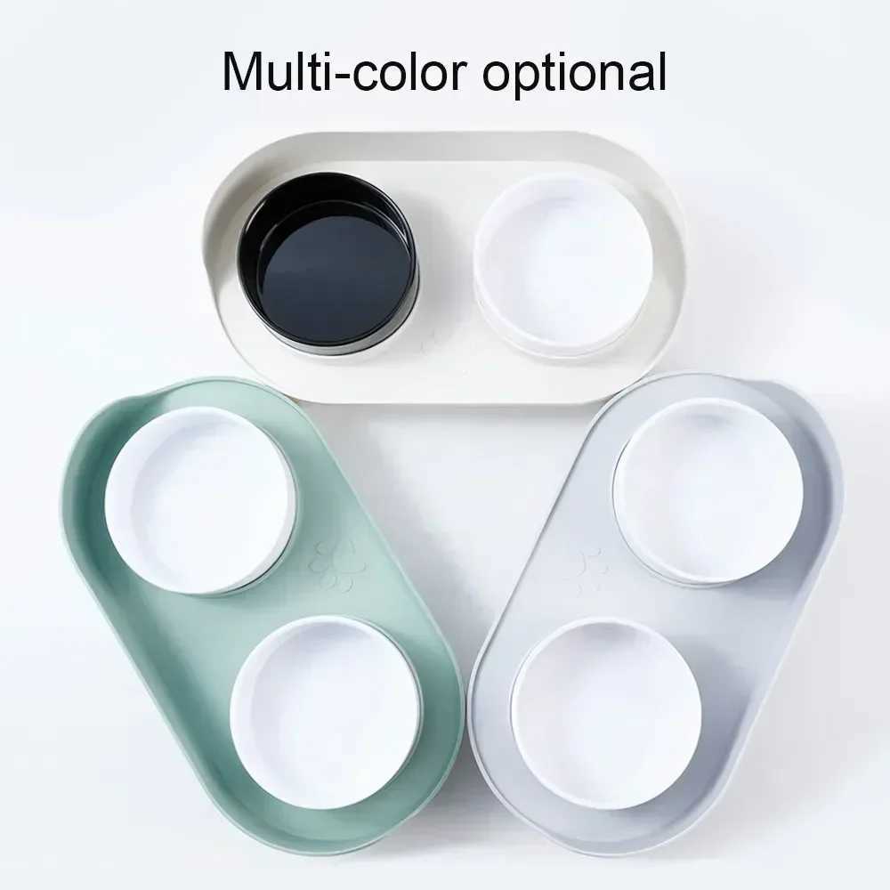 Cat Placemats Cat Double Bowls Feeder Adjustable Height Pet Cats Drinker Water Bowl Elevated Feeding Kitten Supplies Pet Food Bowl Feeders z241213