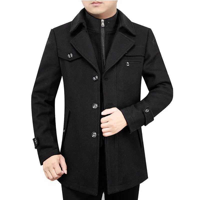 New Men Wool Coat High Quality Solid Mens Blends Woolen Coat Male Trench Jacket Casual Overcoat Autumn Winter Thick WindbreakerXJ241212