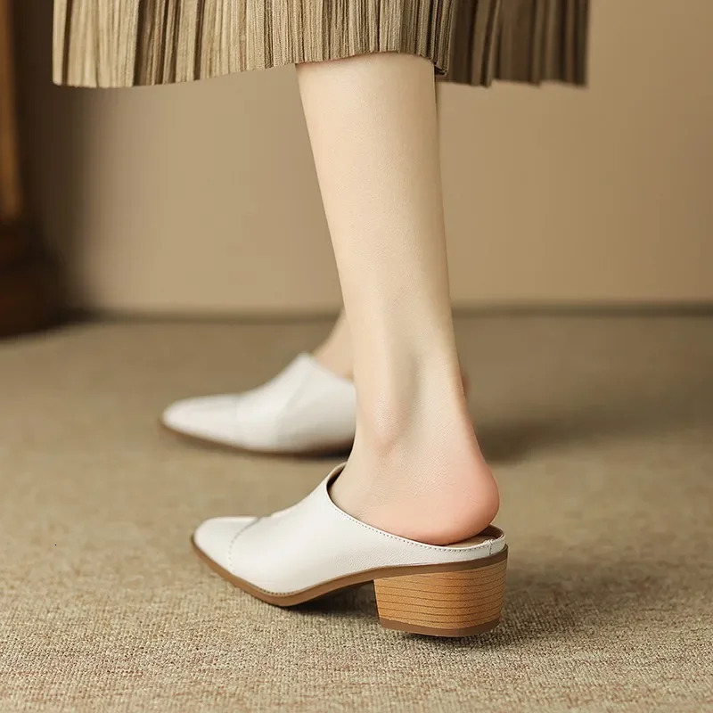 Sexy High Heel Mules Ladies Leather Sole Slippers Women Pointed Toe Platform Mules Slip on Shoes Woman 241213