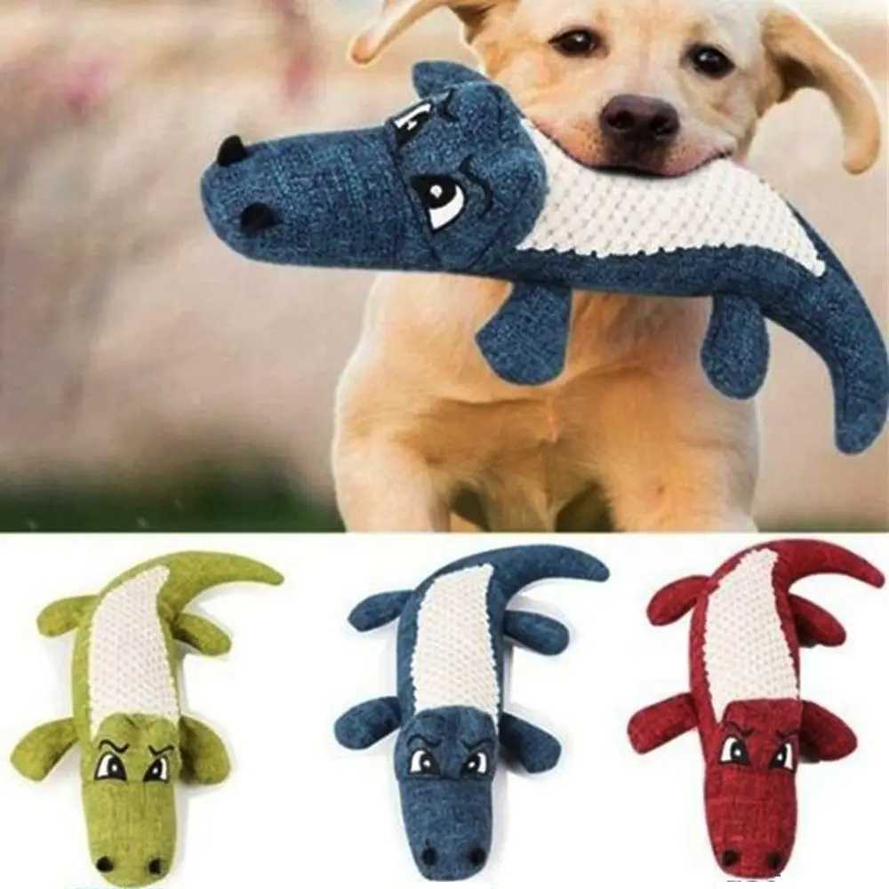 Pet Dog Toys Linen Plush Crocodile Animal Toys Dog Chewing Squeezing Noise Toys Cleaning Teeth Supplies Toys Hard Interactive Toys X241213