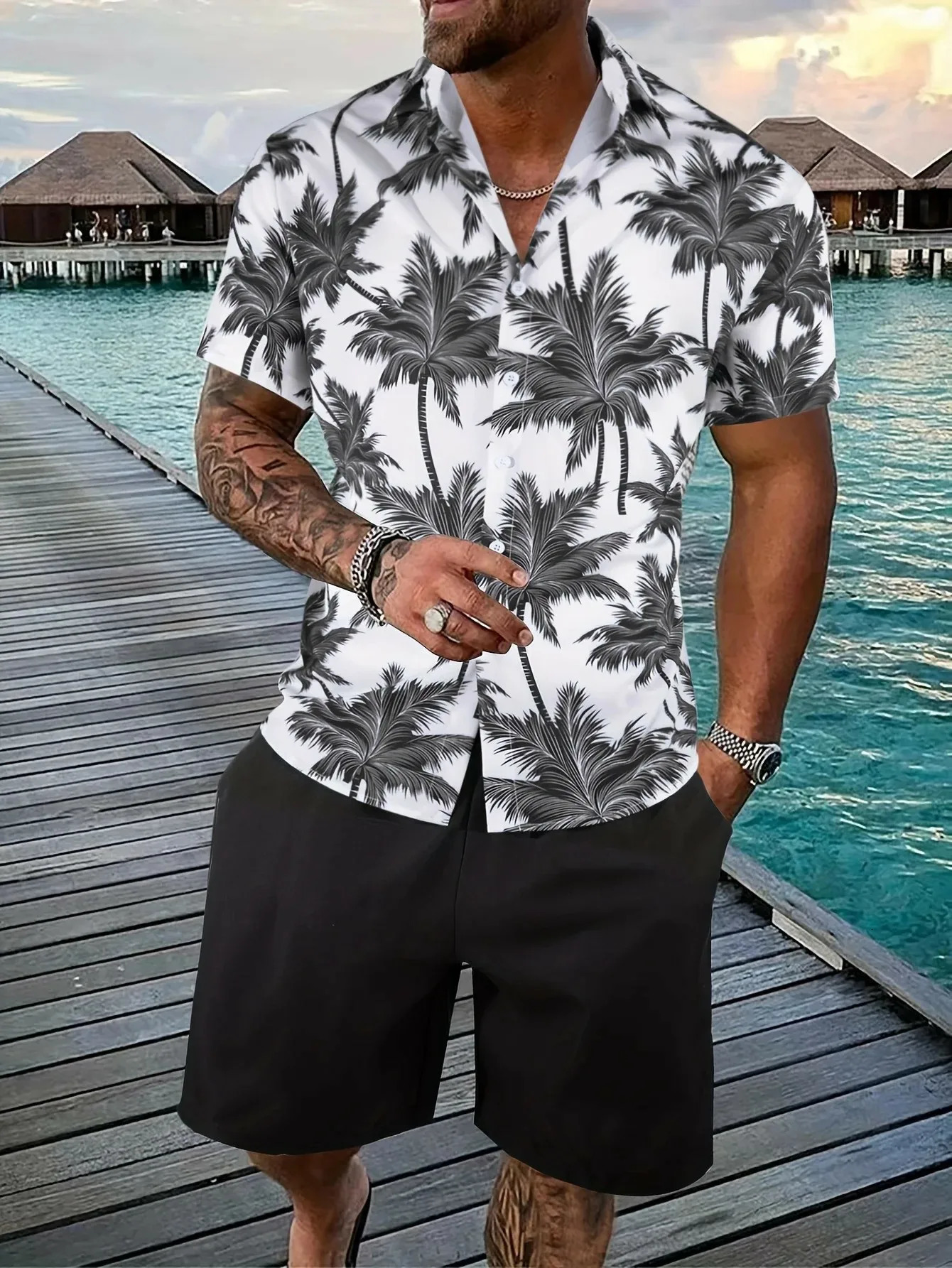 Mens shirt set casual fashion beach holiday quick drying fabric loose suitable for summer dateholiday S5XL 241211
