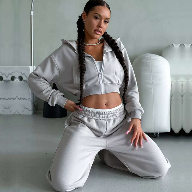 Sexy European American Suit, Long Sleeved Hooded Shorts With Exposed Waist, Cardigan, Sports Pants, Trendy Clothing, Fashionable And Casual Temperamen