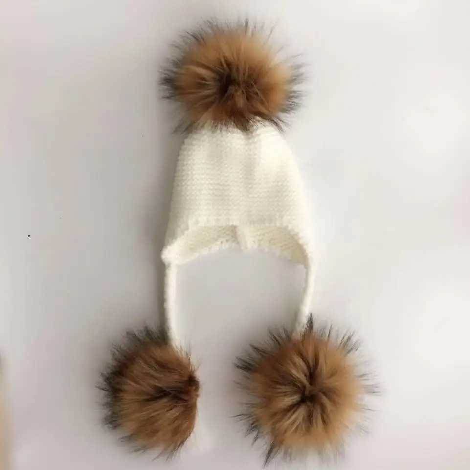 1-3 years Baby Winter Earmuffs Warm Children Winter Hat Knitted Pompom Plush Cotton Baby Warm Hat Cute Girls Boys Winter HatXJ241213