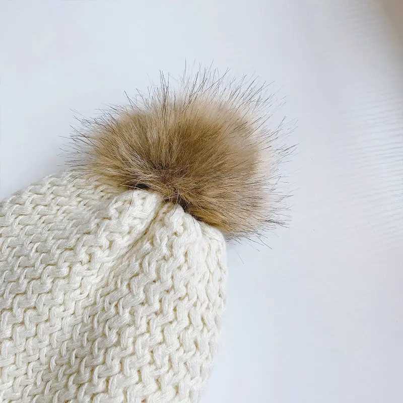 Plush Lining Baby Winter Hat Pompom Kids Beanie Scarf Fur Ball Bear Children Cap for Girls Boys Hats Thicken Infant AccessoriesXJ241213