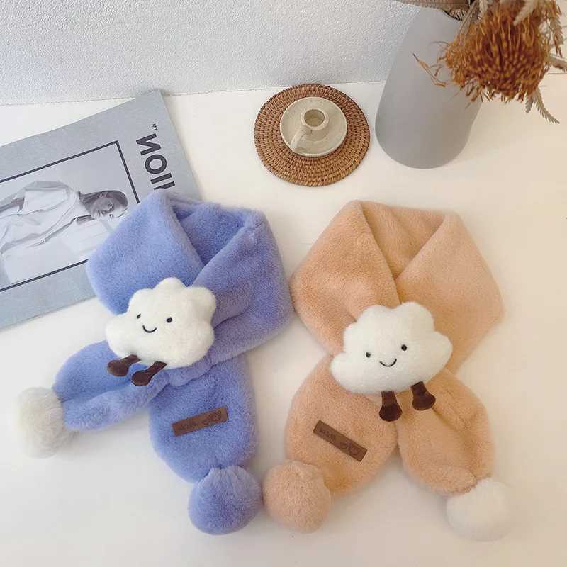 Scarves Wraps Childrens Scarf Autumn And Winter Cute Artificial Fur Plush Clouds Cross Scarf Outdoor Warm Scarf Female Baby Soft Scarf Gift H241213