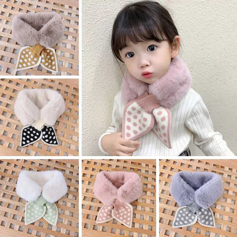 Scarves Wraps Korean Sweet Baby Scarf Imitation Rabbit Fur Winter Thick Warm Neckerchief for Princess Girl Outdoor Anti-Cold Kids Neck Cover H241213