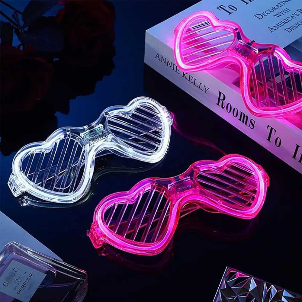 Sunglasses 5/10/20/30Pcs Glow In The Dark Glasses Heart Shaped LED Light Up Sunglasses Glow Neon Party Favor for Kids Adults Party Supplies H241213