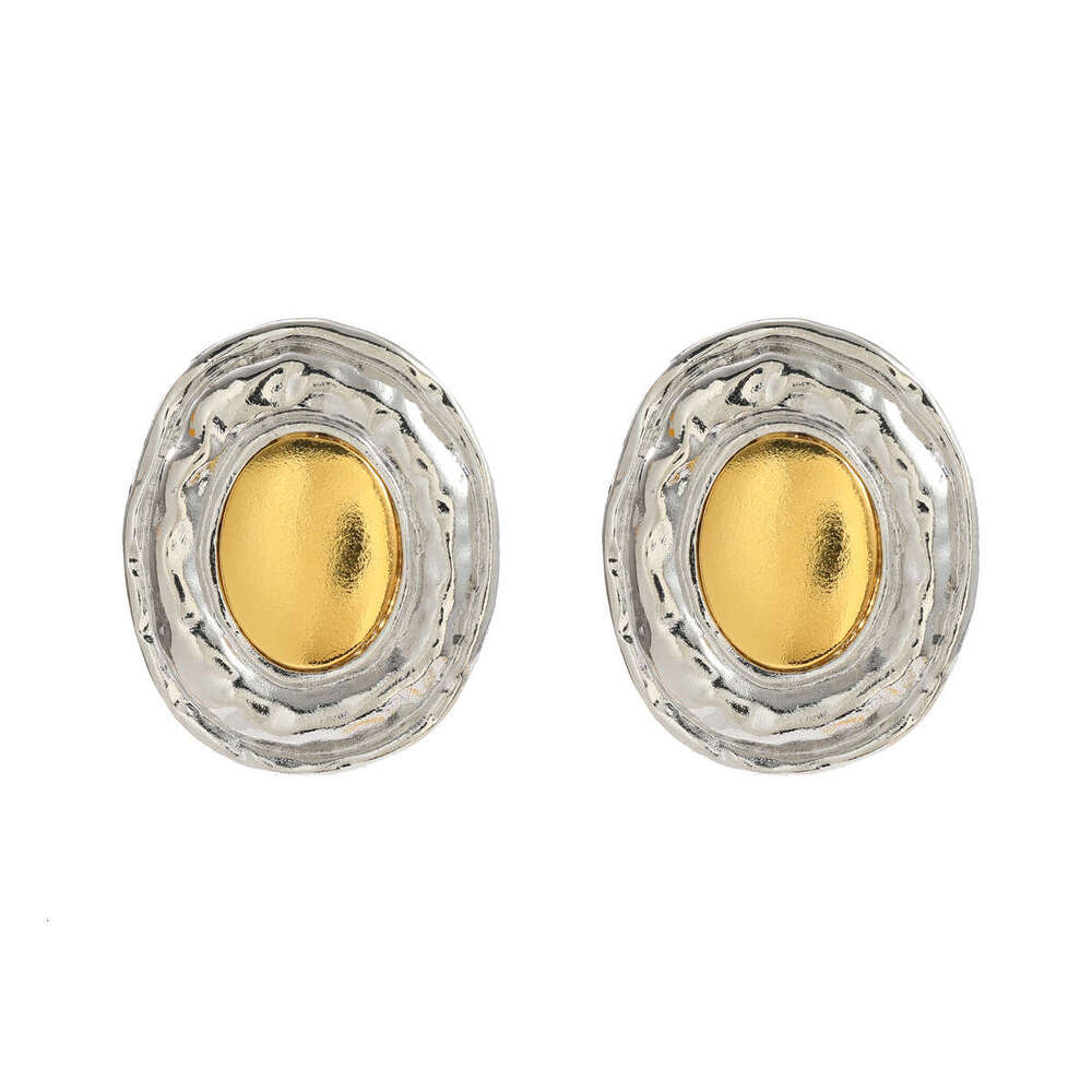 Summer New Alloy Exaggerated Women's Round Metallic Gold Sier Color blocked Earrings