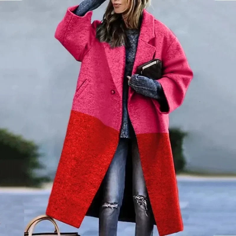 Autumn Street Lady Long Cardigan Coats Fashion Floral Print Pocket Sleeve Jacket Winter Women Elegant Blend Wool Coat 241213