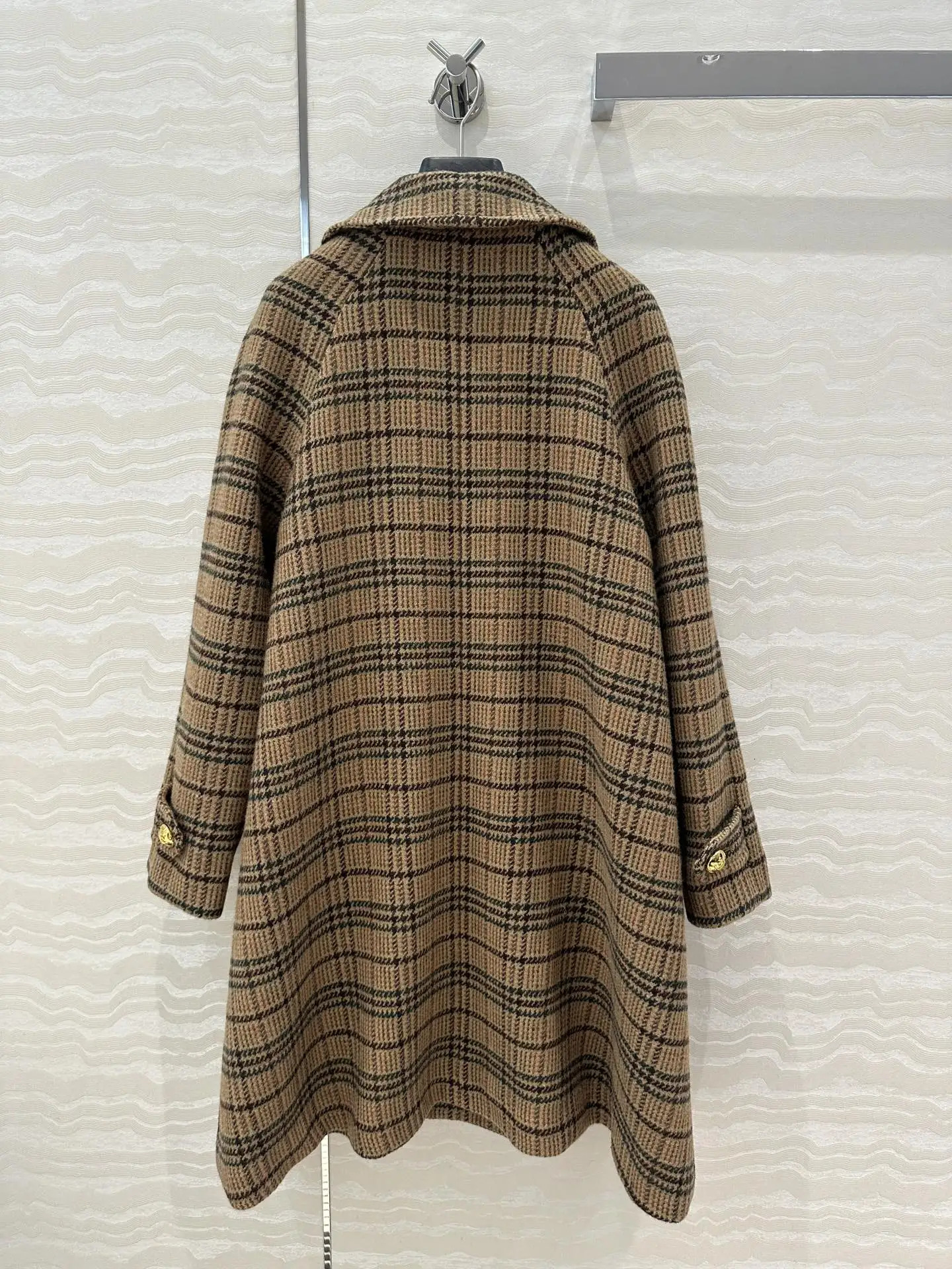womens autumn and winter wool plaid doll collar long coat 241213