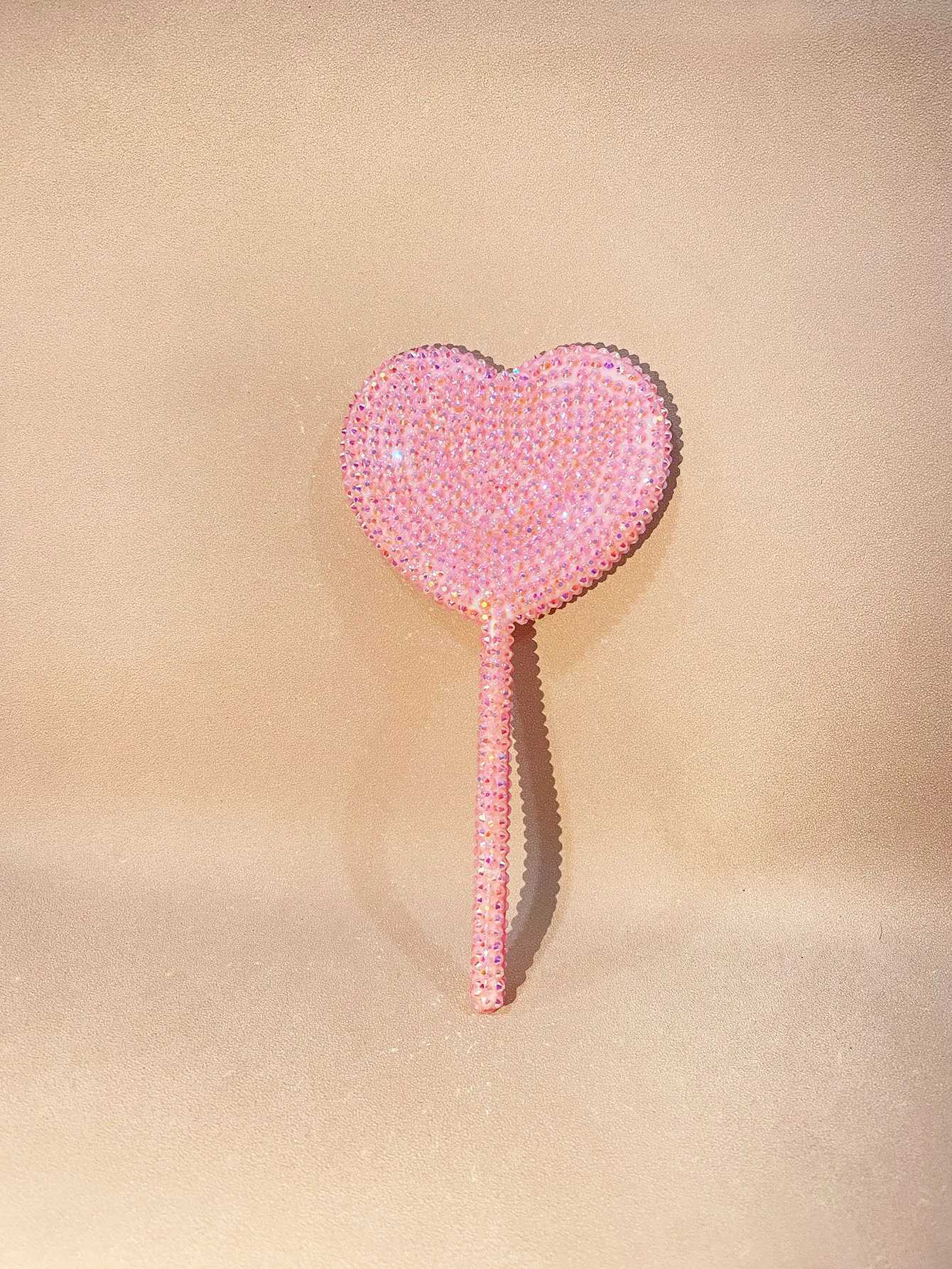 Diamond-encrusted love hand-held cosmetic mirror lollipop mirror heart-shaped handle mirror creative hand-made DIY small mirrorXJ241213