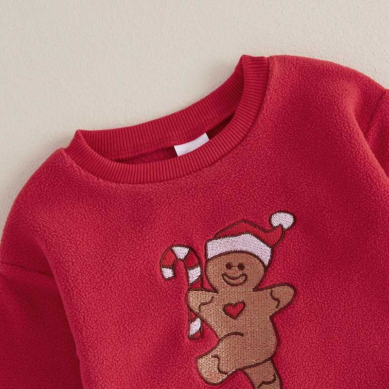 New 0-4 Years Christmas Girls Boys Clothing Set Gingerbread Embroidery Pullover Top + Pants 2Pcs Suit For Kids Children Outfit W241213