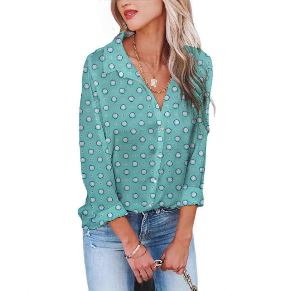 Women's European American New Loose Printed Pullover Shirt, Long Sleeved Polka Dot Top, Women's Trendy Clothing, Fashionable And Casual Temp