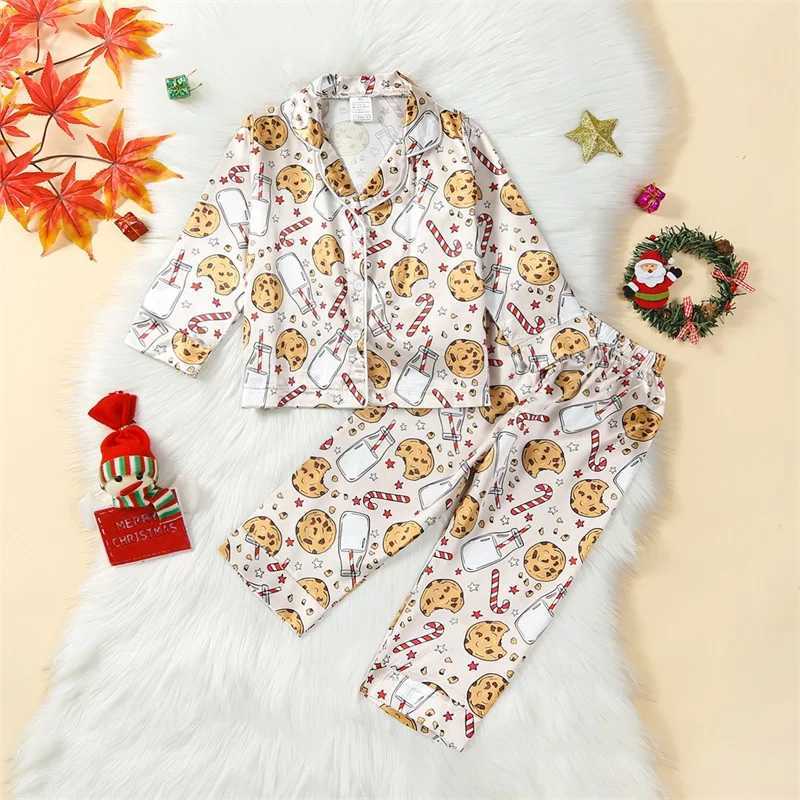Kids Christmas Pajama Set Reindeer Patterned Long Sleeve Button-up Tops with Matching Pants 2 Piece Set for Boys and Girls W241213
