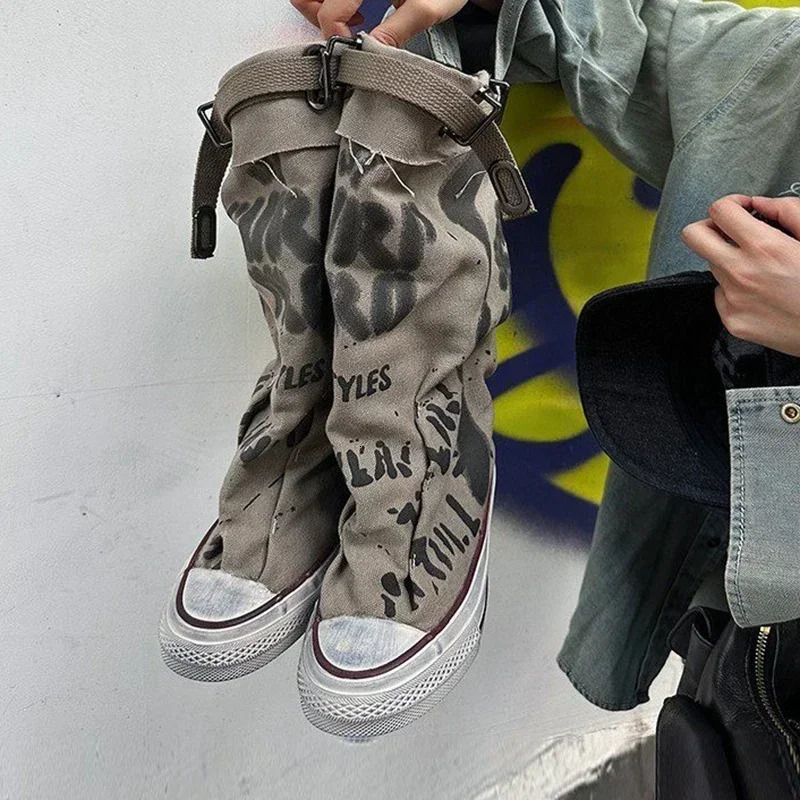Women Canvas Sneakers Flats er Mid Calf Snow Boots Fashion Shoes Woman 2024 Trend Winter Punk Chelsea Boots Lady Shoes 241213