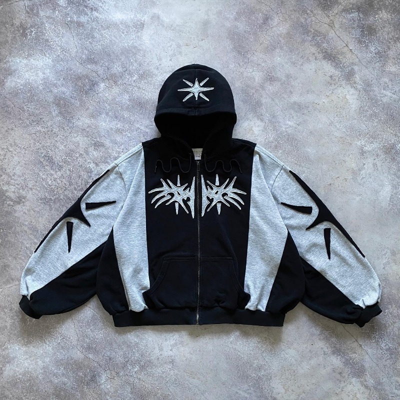 Y2k Vintage Zip Up Hoodie Haruku Patchwork Gothic Streetwear Hip Hop Oversized Hoodie Men Women Sweatshirt Fashion Casual Tops
