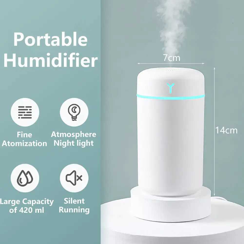 Portable 420ml Air Humidifier Aroma Oil Humidificador for Home Car USB Cool Mist Sprayer with Colorful Soft Night Light PurifierXJ241213