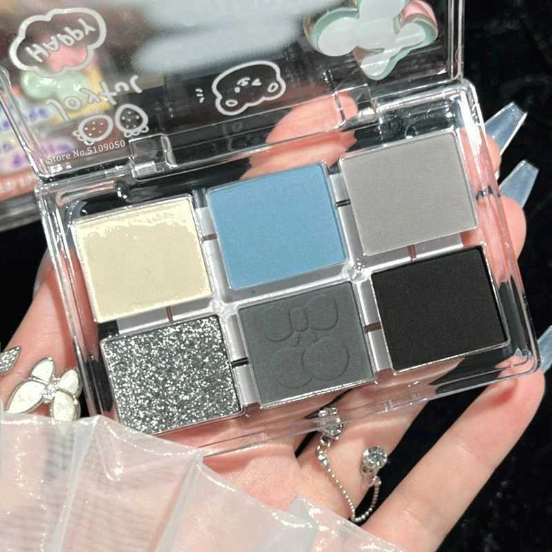 Matte Grey Blue Smoky Eye Shadow Palette 6-Color Glitter Silver Acrylic Eye Shadows Palette For Lasting Eye Makeup Cosmetics W241213