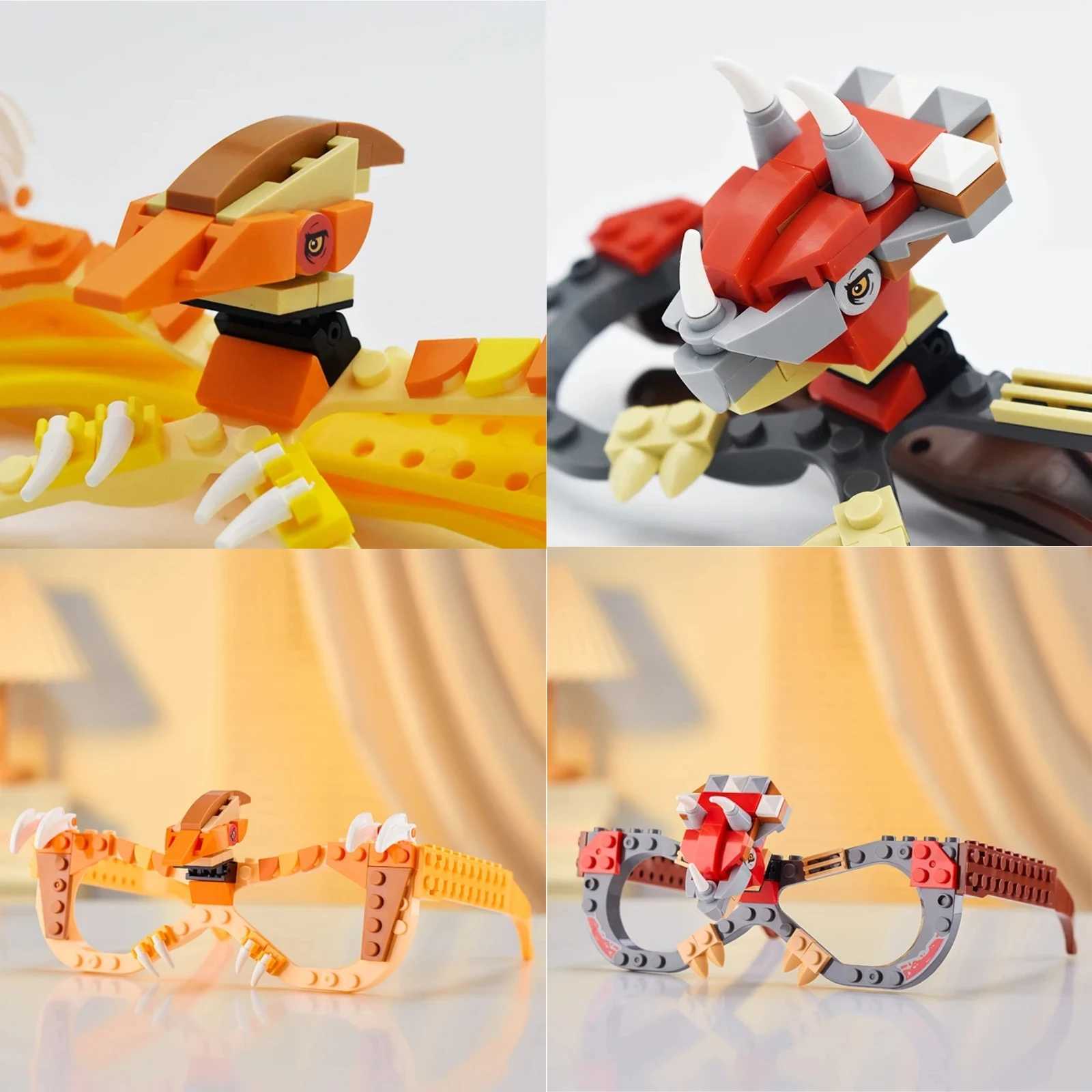 Sunglasses NEW Dinosaur Series Building Block Glasses DIY Puzzle Baseplate Frame Bricks Christmas Creative Birthday Gift for Kids H241213