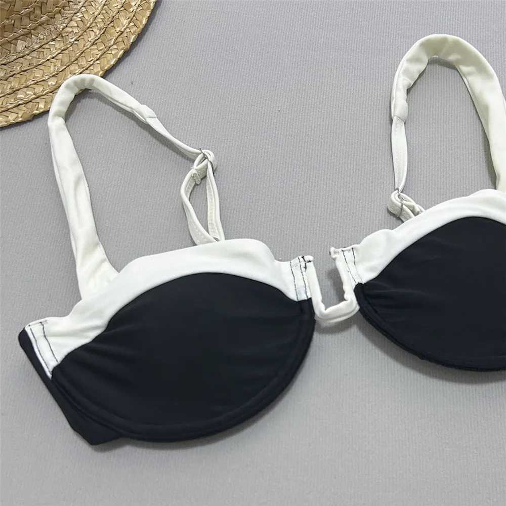 Black White Contrast Swimwear Push Up Bikini Set Sexy Swimsuit Women High Cut Bathing Suit Underwired Bikinis 2024 Mujer BatherXJ241212