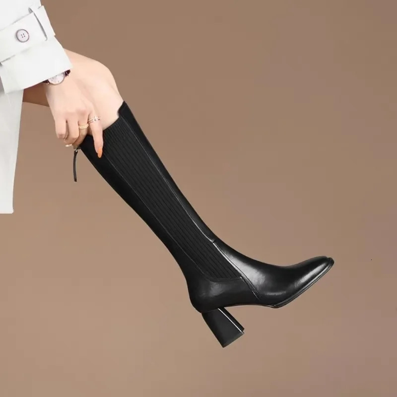 Knee Thick High Socks Boots Womens Winter Sexy Boots Womens Long Shoes Elegant Autumn High Boots Wedge Elastic 241213