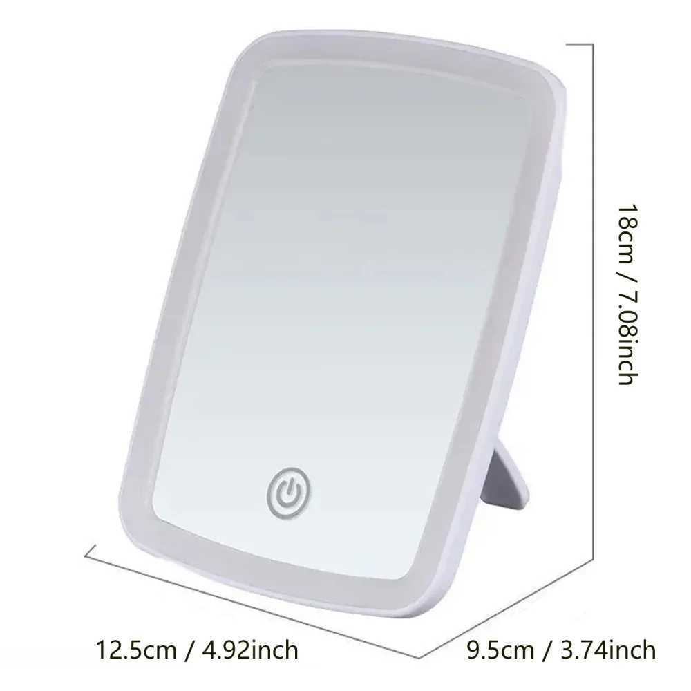 LED makeup mini mirror with stand desktop folding compact white square travel makeup mirror with light dry battery and USB plugXJ241213