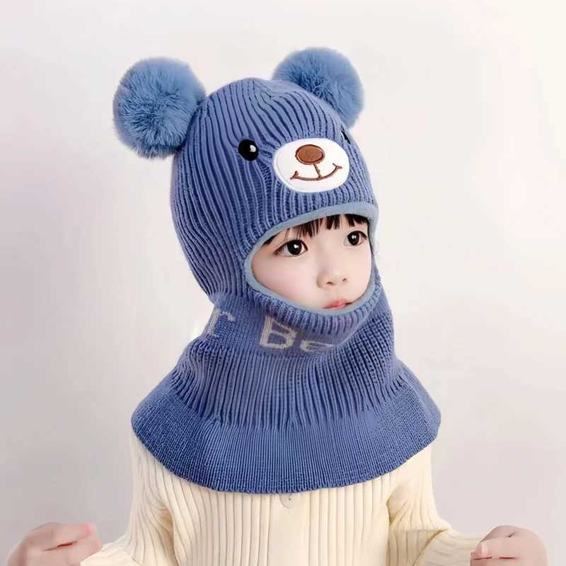 Childrens Hats Autumn Winter Windproof Knitted Shl Caps for Boys Girls Cute Ear Protectors Thickened Warm Kids Hats ScarvesXJ241213
