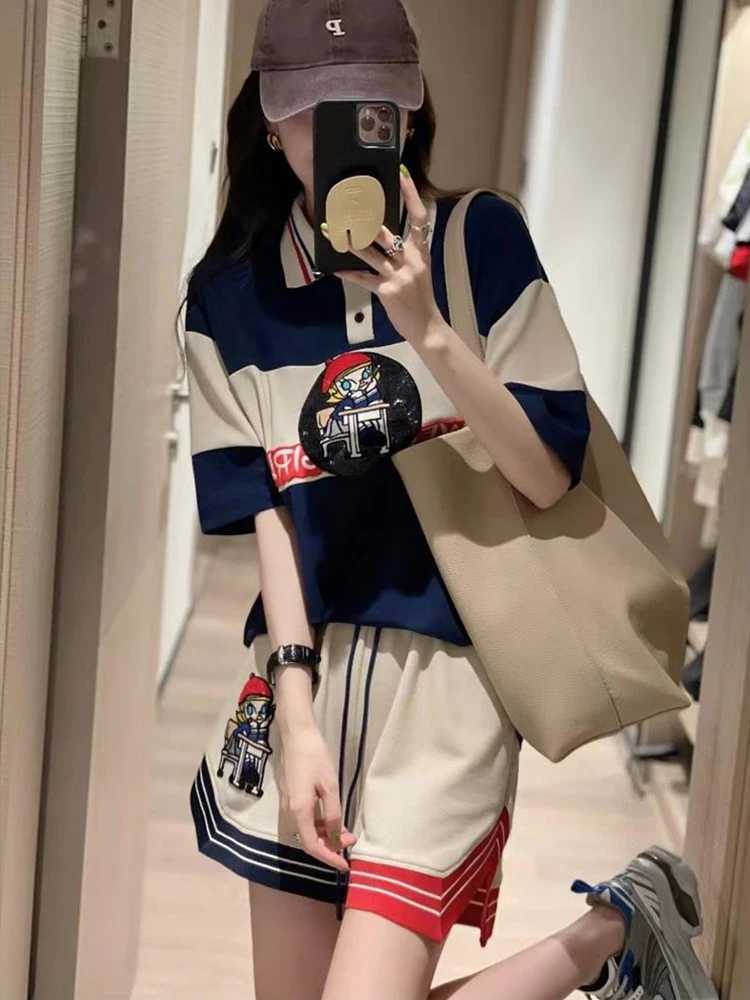 Women's Two Piece Pants Cartoon Casual Tracksuit Suit conjunto feminino shorts e blusa 2023 Summer Loose Short Slved Top 2 Piece Sets Women Outfi