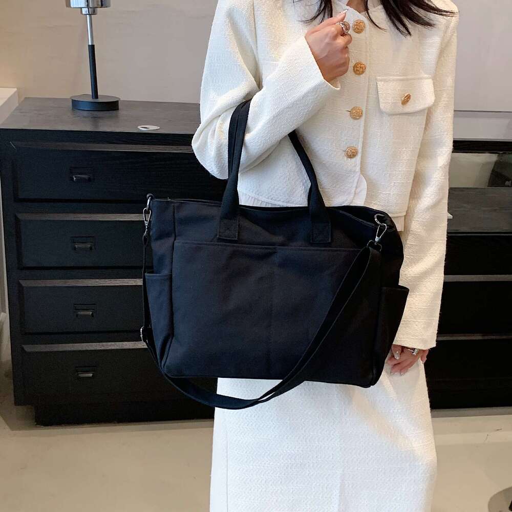 Large Capacity Canvas Solid Color Bag, Women's Single Shoulder Crossbody Handbag, Simple And Trendy College Student Class Bag