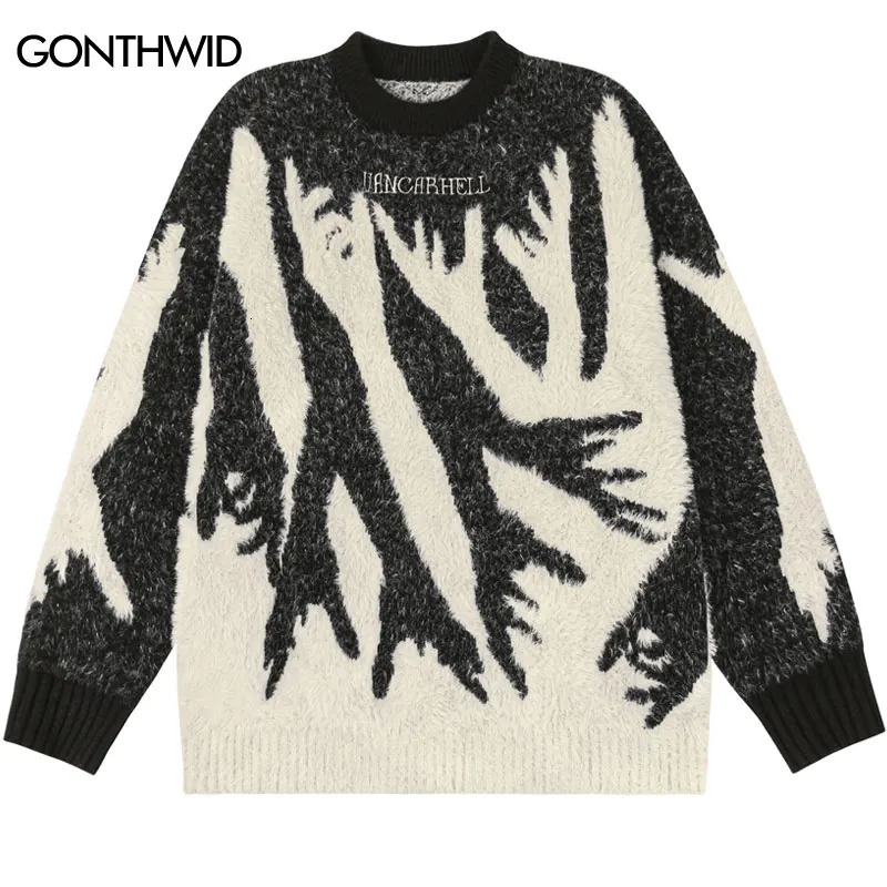 Vintage Sweaters Y2K Knitted Arm Hands Cozy Jumpers Streetwear Men Harajuku Hip Hop Casual Punk Gothic Baggy Pullover Sweater 241213