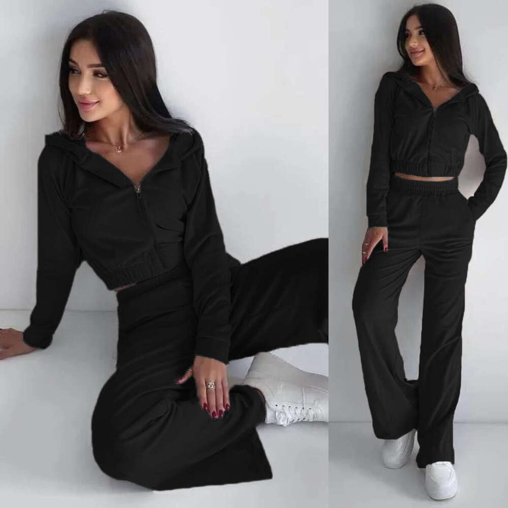 European American Foreign Trade Autumn Winter Clothing New Hooded Hoodie Two-Piece Set, Women's Trendy Clothing, Fashionable And Casual Temperame
