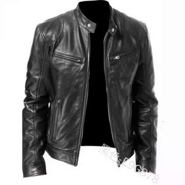 Men's New Style Stand Collar Slim Zipper Leather Jacket Fashionable Quality Classic