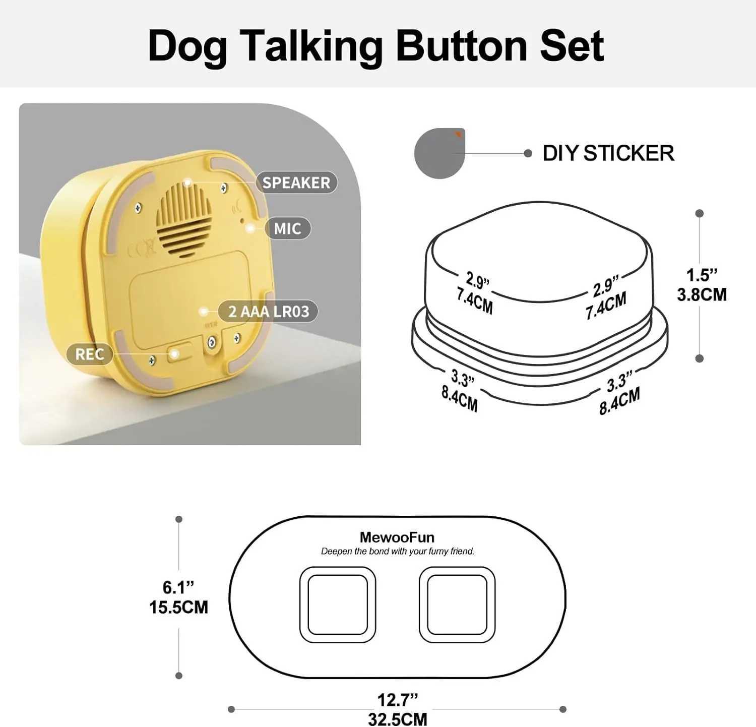Mewoofun voice recording button pet toy dog button used for communication pet training buzzer for recording calls button with pad X241213
