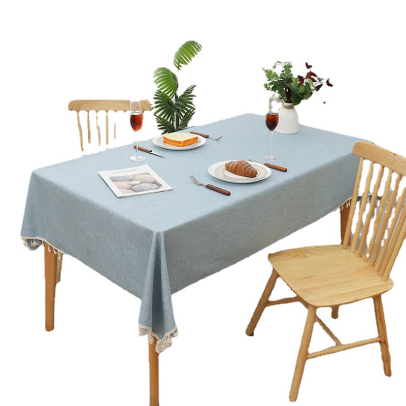 Solid Color Fringed Lace Rectangular Tablecloth Simple Film, Oil-proof and Wear-resistant