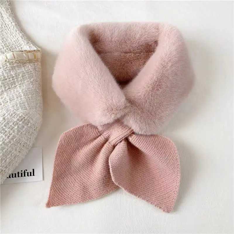 Scarves Wraps Winter Warm Plush Baby Scarf Cute Caroon Bears Boy Girl Scarves Newborn Toddler Faux Fur Children Cross Neckerchief Baby Shawls H241213