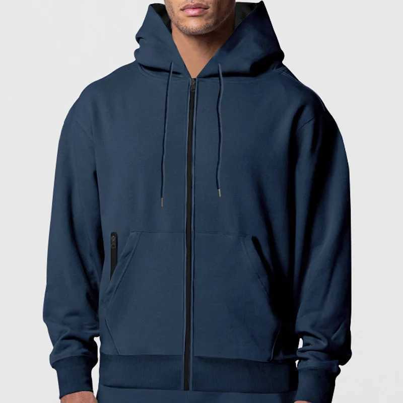 Autumn and Winter Mens Solid Color Zipper Long Sleeve Hoodie Sports and Leisure Wool Warm Hoodie W241213