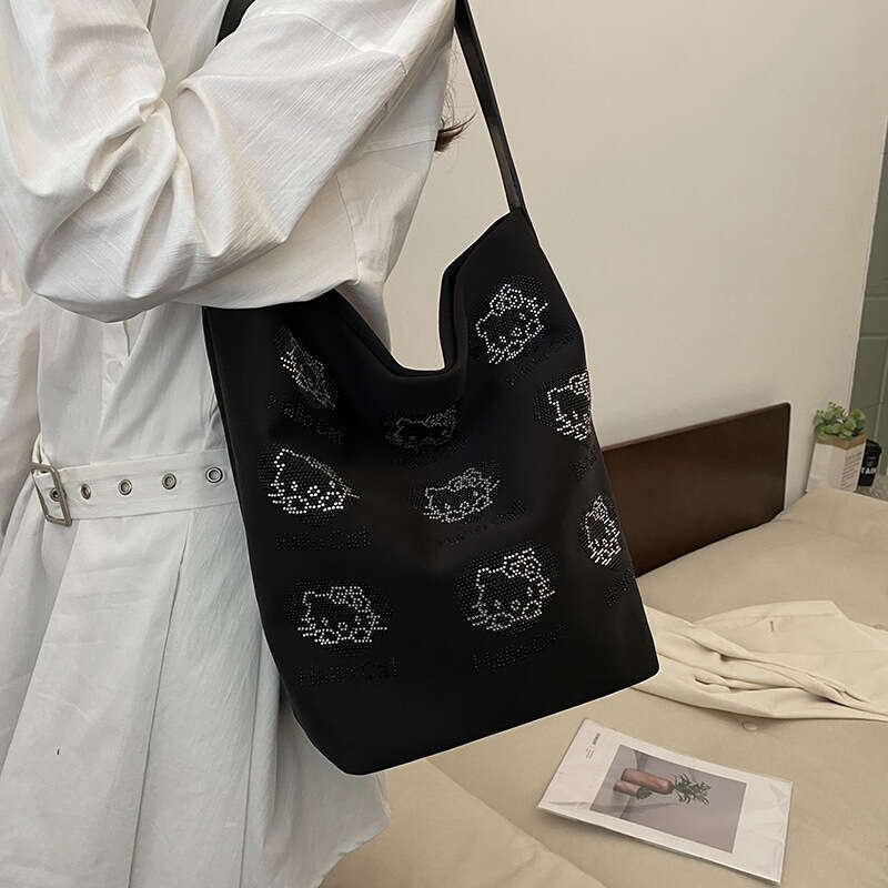 Leisure large capacity canvas commuting for women style shiny diamond single shoulder underarm bag 2024 temperament versatile new trendy clothing ins
