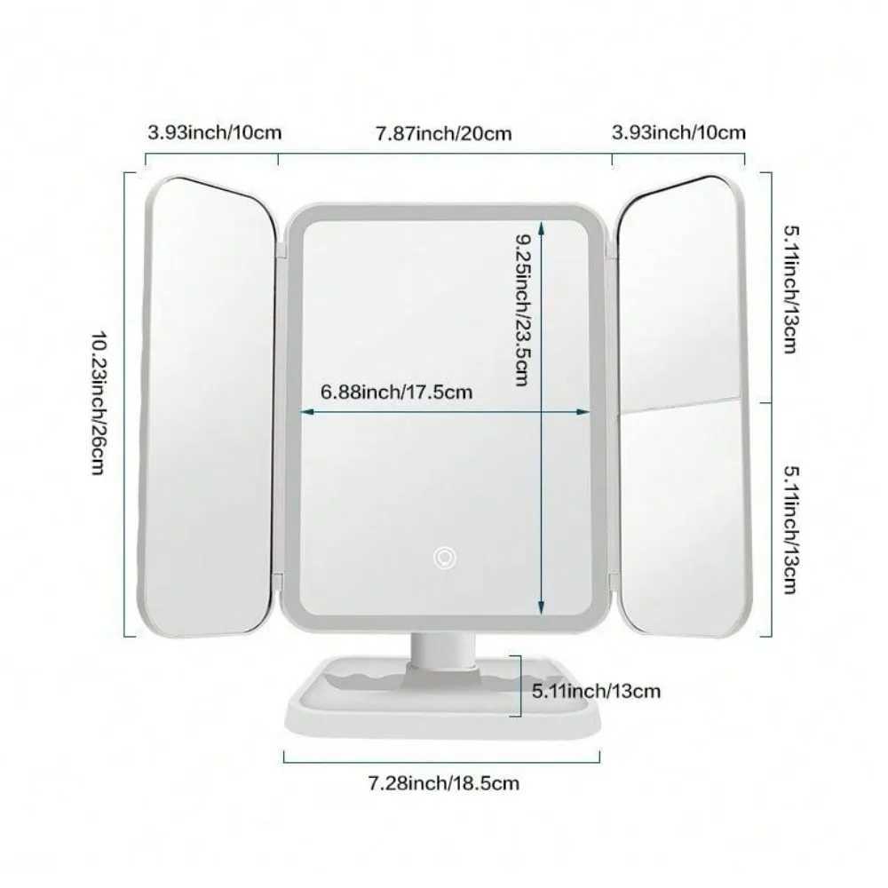 Trifold Makeup Mirror LED Lights Dorm Dressing Mirror Beauty Light up your fill light with Smart Complementary Makeup Mirror TriXJ241213