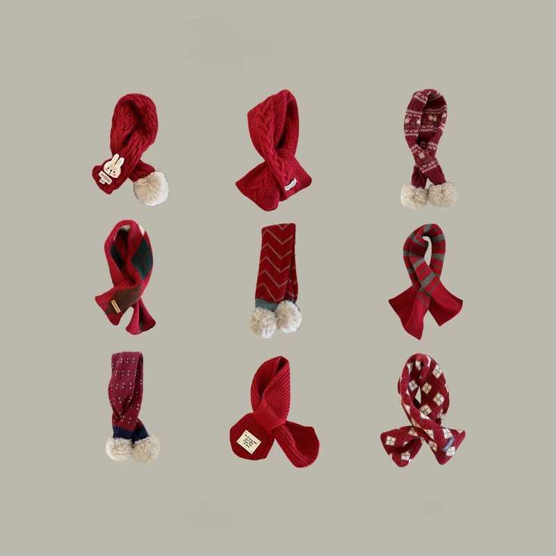 Scarves Wraps New Year Christmas Winter Knitted Scarf for Kids Fashion Warm Scarf Children Neck Warm Wrap Soft Baby Shawl Winter Baby Clothing H241213