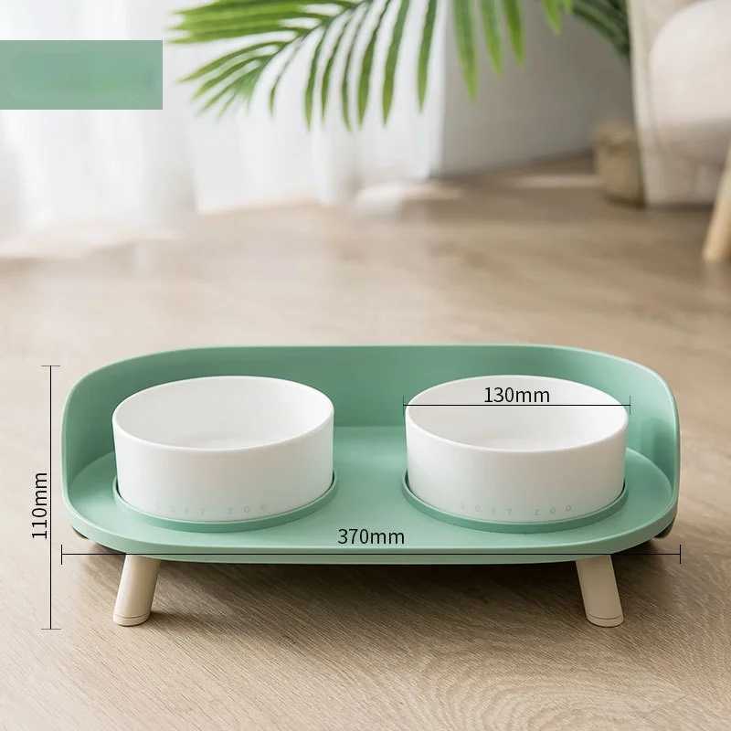 Cat Feeders Cats Food Water Feeder Cat Double Bowls with stand Puppy Ceramic Double Drinking Dish Bowl Wooden Rack Pet Tableware food tray z241213